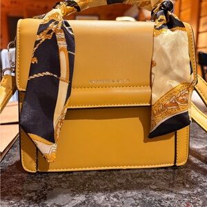Charles & Keith Mustard Convertible Bag with Scarf Accent